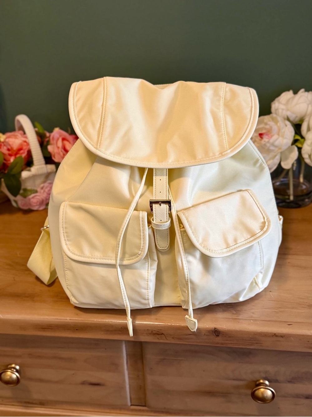 NWT Year Of Ours Nylon Backpack Cream Utility Bag Adjustable Straps